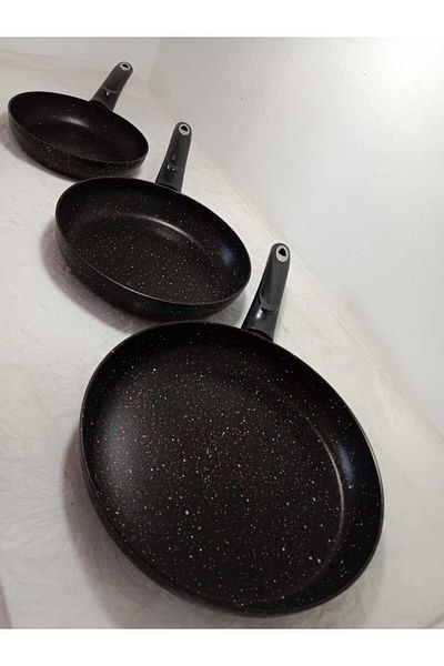 blueline Set of 3 Granite Pans - Fireproof and Nonstick