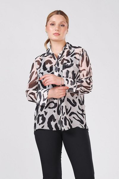 Giyim Dünyası Women's Patterned Chiffon Shirt Ecru