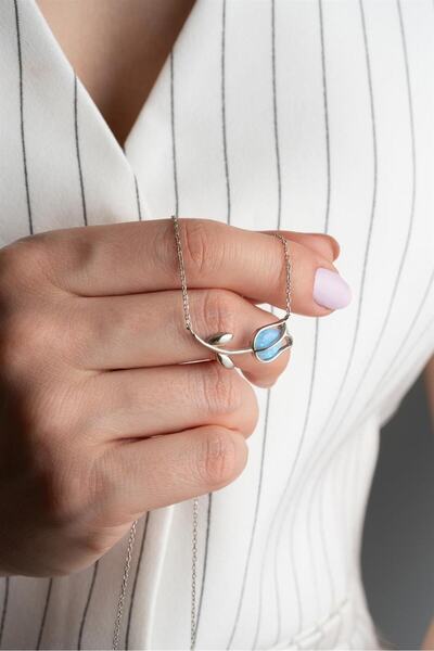 Silvano Jewelry 925 Ayar Mavi Lale Gümüş Kolye