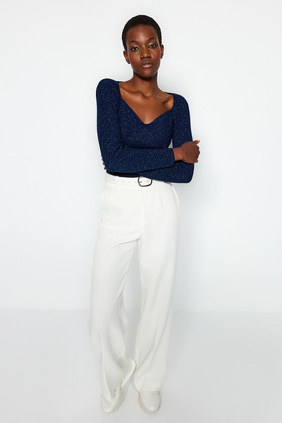 Trendyol Collection Navy Blue Glitter Detailed Knitwear Sweater TWOAW24KZ00954