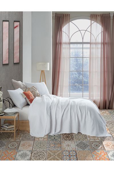 destinyhometex White Double 230x240cm/2 Pieces 50x70cm Pillow 4 Layer Multi Muslin 100% Cotton