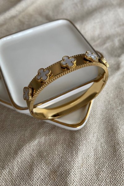 My Joyas Design Steel White Pearlescent Clover Bracelet