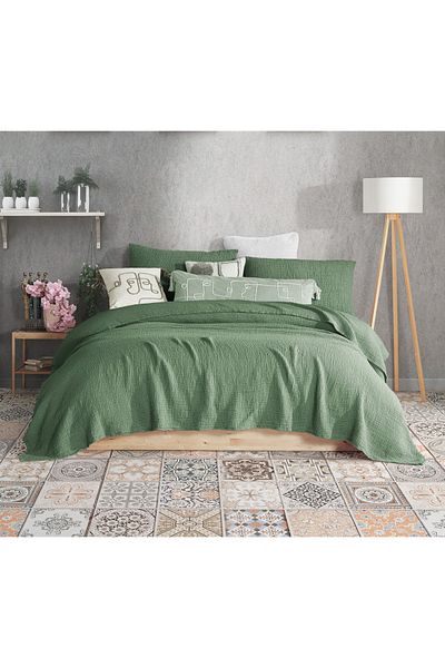 destinyhometex مفرش سرير فردي مقاس 160 × 240 سم باللون الأخضر الغابة / قطعة واحدة وسادة مقاس 50 × 70 سم مكونة من 4 طبقات من قطن الموسلين المتعدد