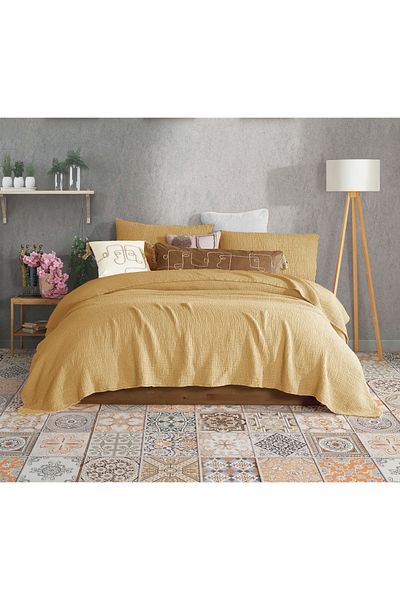 destinyhometex Caramel Single 160 X 240cm Bedspread/1 Piece 50x70cm Pillow 4 Layer Multi Muslin 100% Cotton