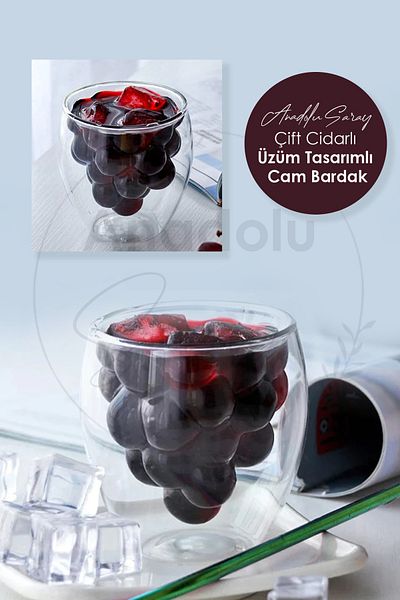 Anadolu Saray Çarşısı Heat Resistant Double Walled Grape Shaped Borosilicate Cup - Coffee and Presentation Borosilicate