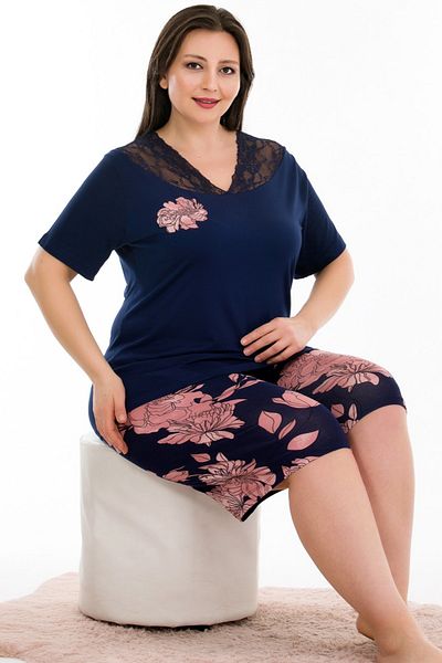 Jenny Daphne Lady Patterned Lace Short Sleeve Shorts Pajamas Set 10382
