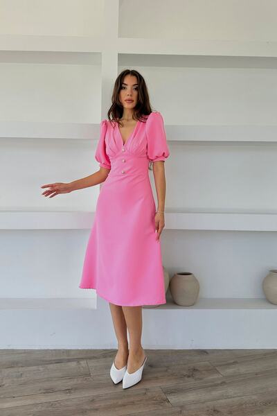 Seda Yalçın Atelier Pink Pearl Button Detail Dress