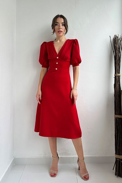 Seda Yalçın Atelier Red Pearl Button Detail Dress