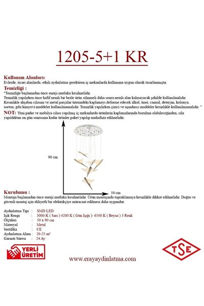 Eray Aydınlatma 1205-5+1 6 Li Krom Led Avize