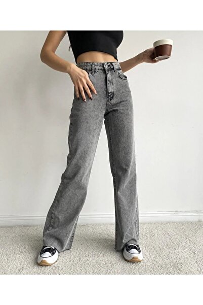 Livik Μη ξεθωριασμένο Lycra ψηλόμεσο φαρδύ τζιν παντελόνι