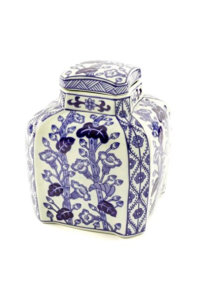 Desi Concept Net Blue-White Porselen Kapaklı Küp 16x20 cm