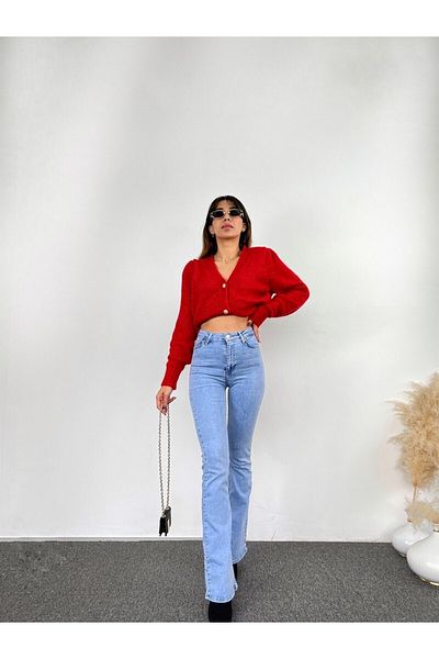 BROSERER Spaniolă Talie înaltă Colorfast Blue Snow Wash Jeans Pantaloni Gathering Jean