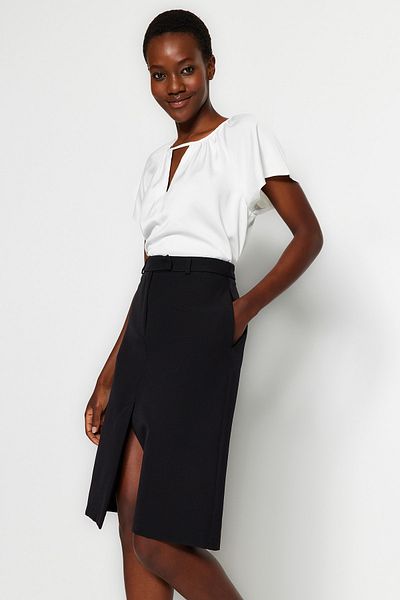 Trendyol Collection Black Pencil Slit Detailed Midi Woven Skirt TWOAW24ET00171