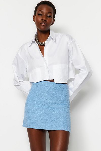 Trendyol Collection Kék tweed anyagból készült mini szoknya TWOAW23ET00105