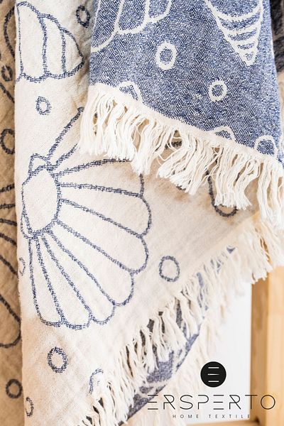 Ersperto Peshtemal țesut moale jacquard albastru - 100% bumbac, 90x170 cm