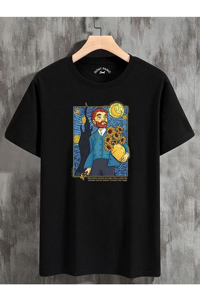 DEEPSENCE Unisex Black color Van Gogh Front Printed Oversize cotton T-shirt