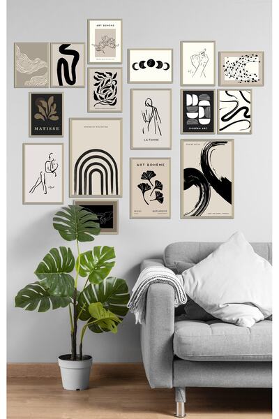 Wooden Factory Modern Galeri Duvar Seti, Şimdi Trend Olan Boho Sanat, Soyut P...