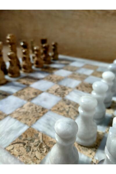 OASİSPORSELEN Doğal Onix Mermer Satranç Seti El Yapımı