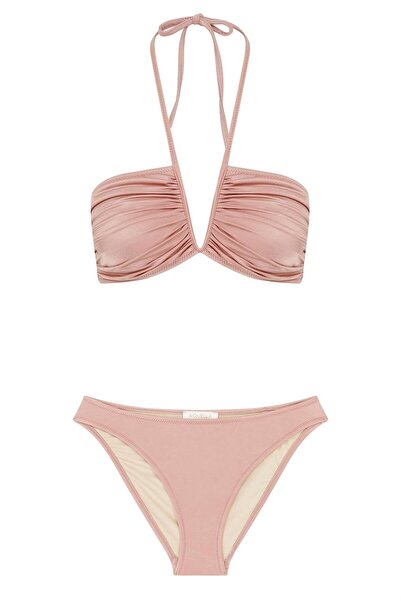 AQUELLA V Detaylı Parlak Gül Kurusu Bikini Takım