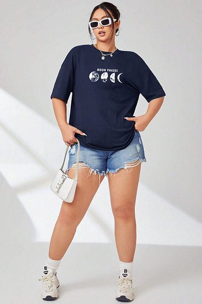 uyguntarz Μπλουζάκι Super Oversize με στάμπα με φεγγαρόφάσεις
