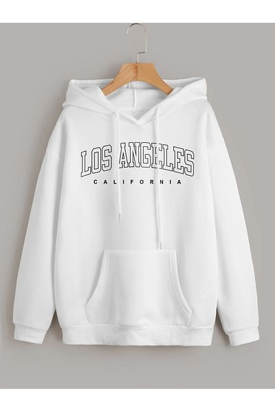 mercoledi Hanorac oversize, unisex, negru, cu glugă, imprimat LOS ANGELES California