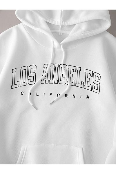 mercoledi Hanorac oversize, unisex, negru, cu glugă, imprimat LOS ANGELES California