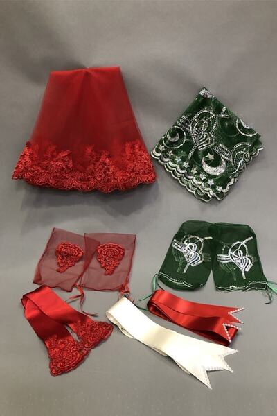 Generic Brand Red Bridal Veil Groom's Veil and Jewelry Ribbon Set Henna Veil ...