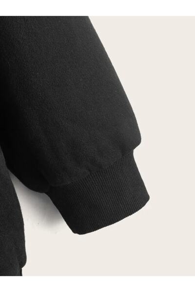 MOONBULL Unisex plyšová hnědá mikina s kapucí Teddy Printed Black Oversize