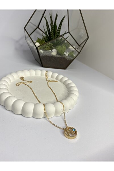 Hazal accessory NAZAR BONCUK DETAYLI A HARFLİ ÇELİK GOLD KOLYE