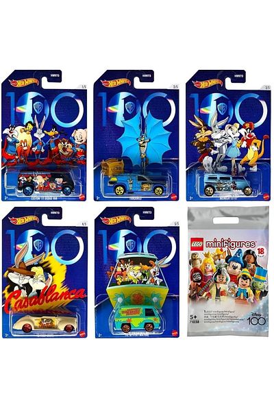 LEGO 100th Anniversary Set of 5 and 1 Lego 100 Years Minifigures Disney Warner Bros Hotwheels Cars