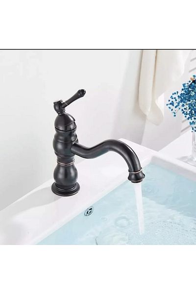 İSAOĞLU YAPI Black Sink Faucet Vintage Design Bathroom Faucet Black Faucet