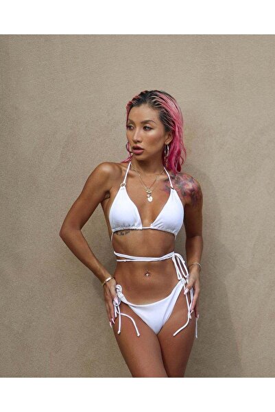 ARHEZ TEKSTİL Ring detailed white bikini suit