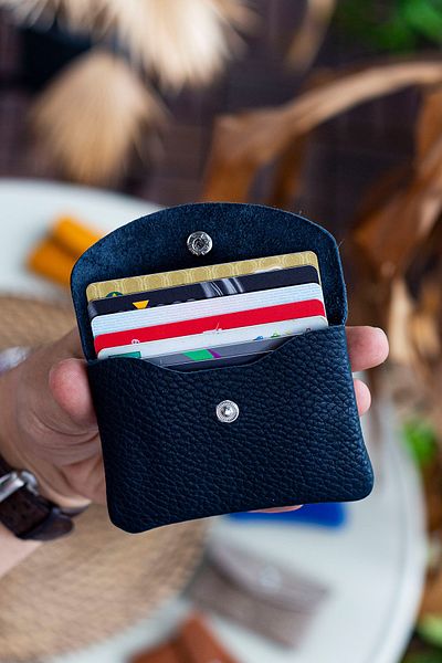 Garbalia Murcia Genuine Leather Slim Design Dark Blue Coin and Card Holder