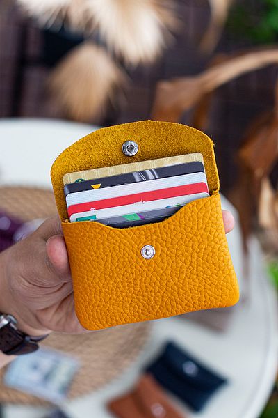 Garbalia Murcia Genuine Leather Fine Design Mustard Yellow Coin and Card Holder