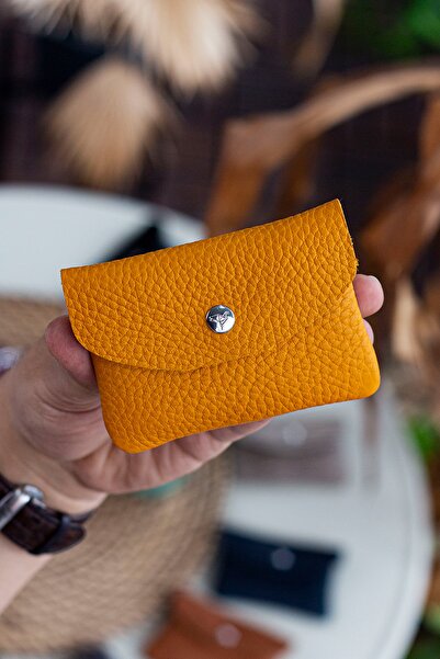 Garbalia Murcia Genuine Leather Fine Design Mustard Yellow Coin and Card Holder