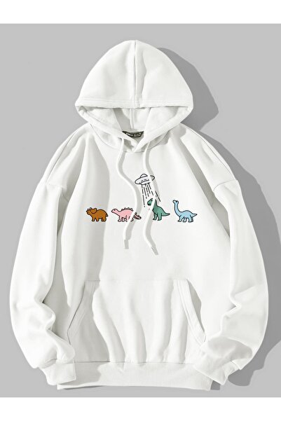 Keywest Великий розмір жіночий 4-пазловий светр з капюшоном, принтом динозаврів, 3 кишені, 3 нитки