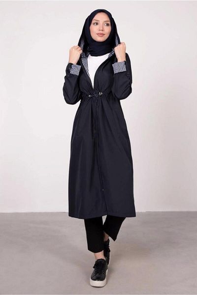 TRENDTESETTÜR Γυναικεία καμπαρντίνα με ρίγες Navy Blue (k.navy blue) 5002
