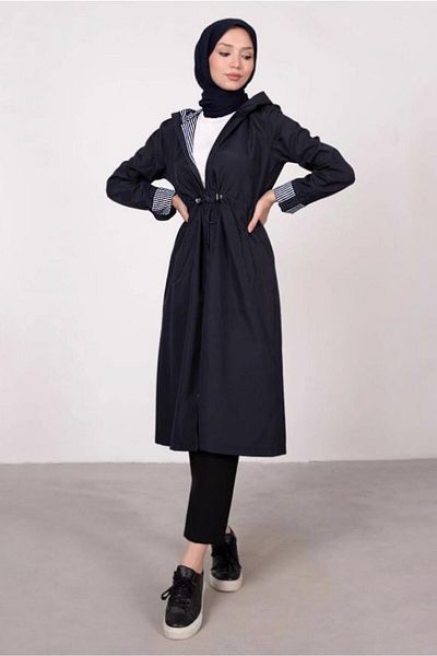 TRENDTESETTÜR Γυναικεία καμπαρντίνα με ρίγες Navy Blue (k.navy blue) 5002