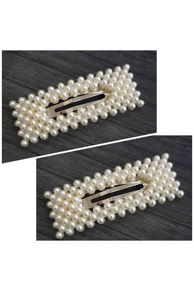 QUEEN AKSESUAR New Trend Fashion Big Clip Snaps 2 Piece Pearl Side Buckle Set Open Rectangular