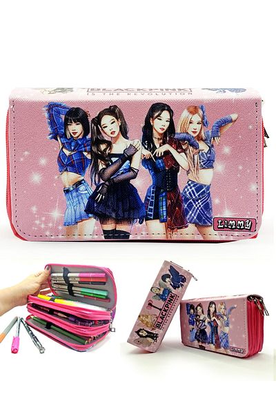 Limmy Μολυβοθήκη Μαύρη Ροζ Blink Organizer Μολυβοθήκη Vegan Δερμάτινη θήκη για στυλό τριών διαμερισμάτων