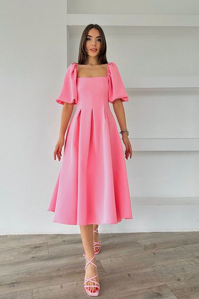 Seda Yalçın Atelier Pink Balloon Sleeve Midi Length Ernest Dress