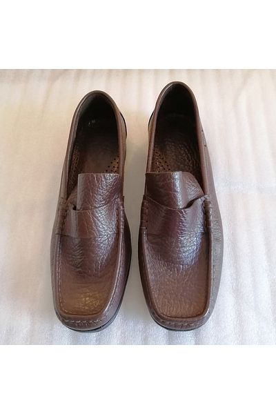 Butik Tülin Men's genuine leather coffee wrinkle texture banded leathery rubber non-slip sole loafer shoes
