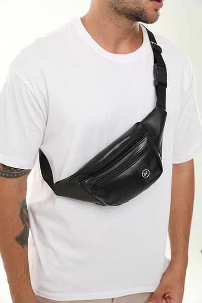 D'VERS Unisex Μαύρη τσάντα μέσης και ώμου από συνθετικό δέρμα