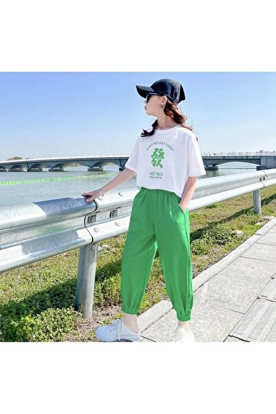 MANCY طقم بدلة رياضية صيفية للفتيات بأكمام قصيرة مطبوع عليها Kung Hei Fat Choy