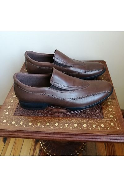 Butik Tülin Men's genuine leather burning coffee soft comfortable with elastic sides genuine rubber non-slip sole shoes