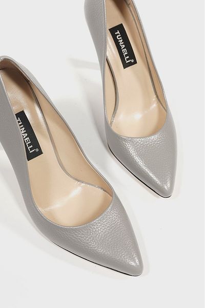 TUNAELLİ WOMEN'S GRAY GENUINE LEATHER HEELED STILETTO SHOES, NUMBER 35-40