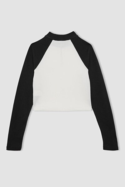 DeFacto Cool Fitted Zippered High Collar Long Sleeve T-Shirt