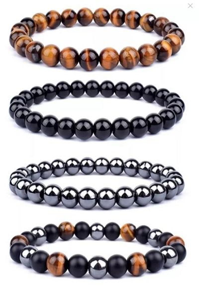 KAVELE Natural Stone Power Luck Balance Chakra Bracelet - Tiger Eye-hematite-onyx