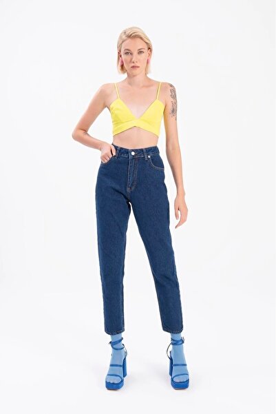 Hello Lovely Pantaloni din denim cu talie înaltă Ramrod, albastru închis, boy...