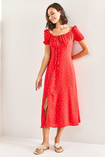 Bianco Lucci Damenkleid mit quadratischem Kragen und String und Punkten